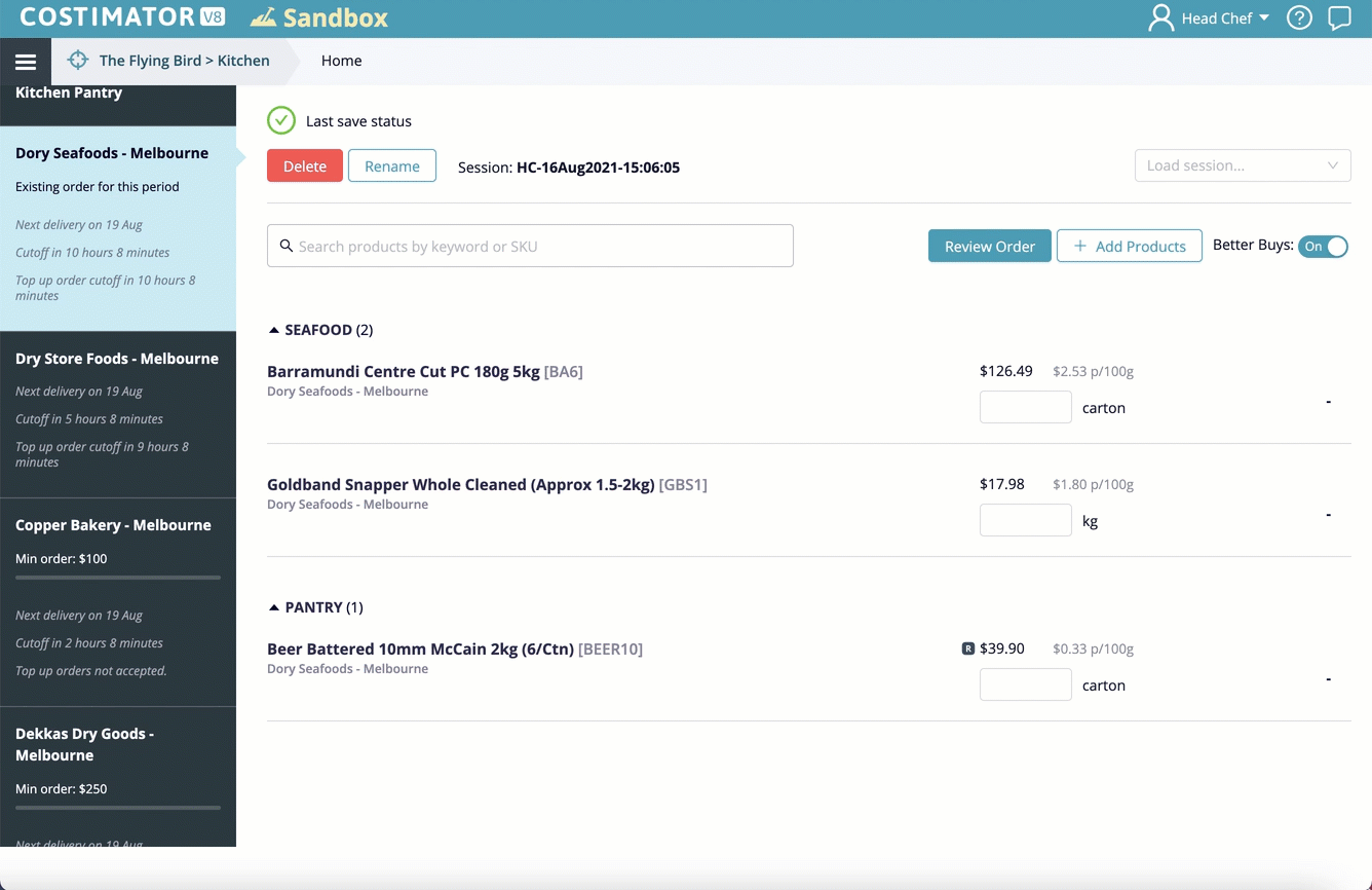 My Local Foodie software animated GIF 4 about Costimator feature 