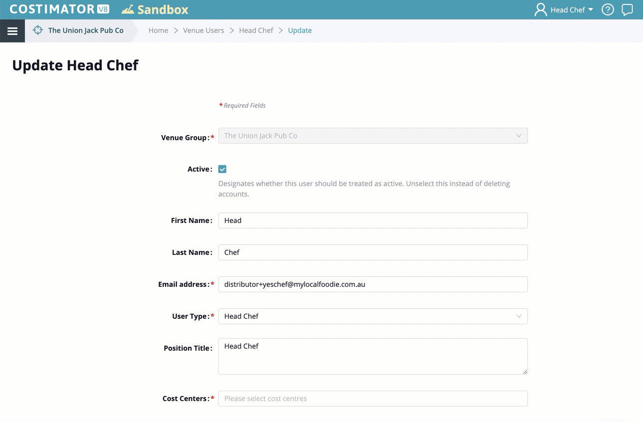 My Local Foodie software animated GIF 2 about Costimator feature 